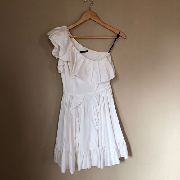 Rachel Zoe White One Shoulder Statement Ruffle Mini Dress Sz 2 Coquette - Picture 3 of 9